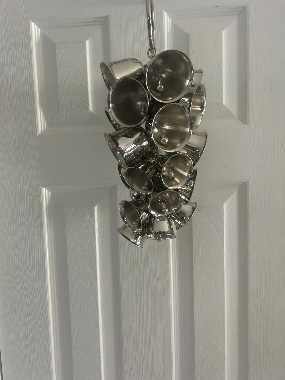 POTTERY BARN BELL DOOR SWAG SILVERTONE METAL JINGLE BELLS
